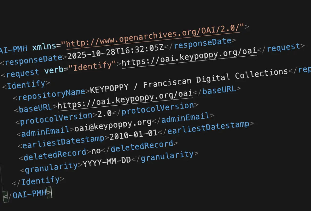 Diagram showing OAI-PMH metadata harvesting between institutions